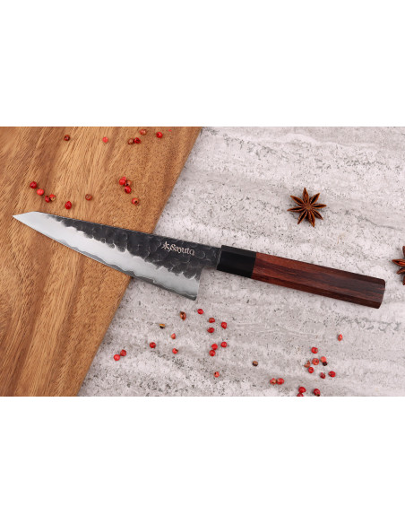Cuchillo honesuki martillado Sayuto Sequoia San Mai de 15cm