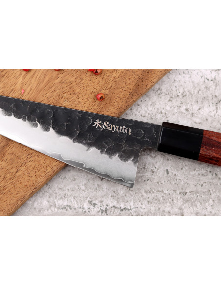 Faca honesuki martelada Sayuto Sequoia San Mai de 15 cm