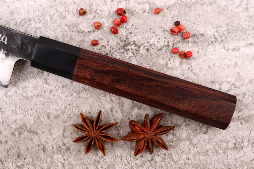 Sayuto Sequoia San Mai hammered santoku knife 13.5cm