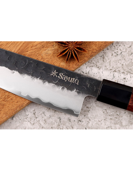 Sayuto Sequoia San Mai gehamerd santoku mes 13,5cm