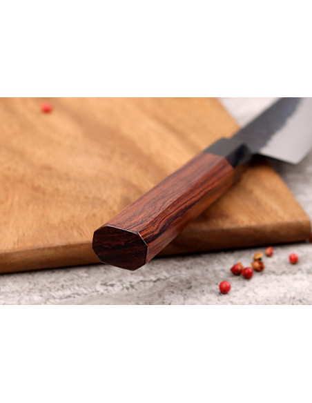 Cuchillo santoku martillado Sayuto Sequoia San Mai 13.5cm