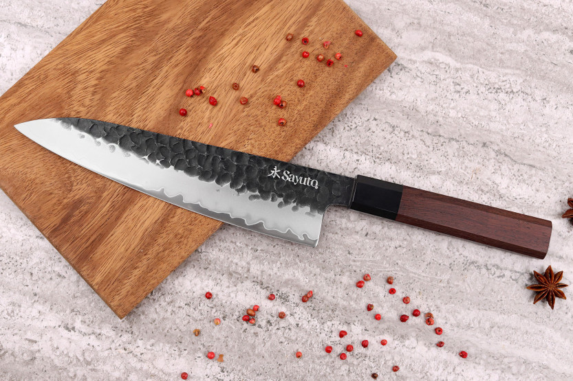 Sayuto Sequoia San Mai hammered chef knife 21cm