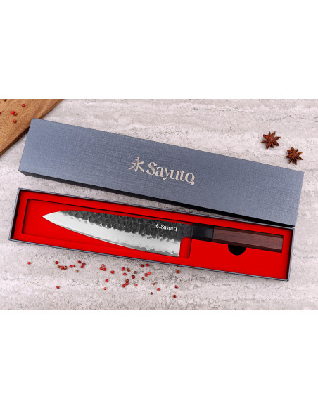 Sayuto Sequoia San Mai hammered chef knife 21cm