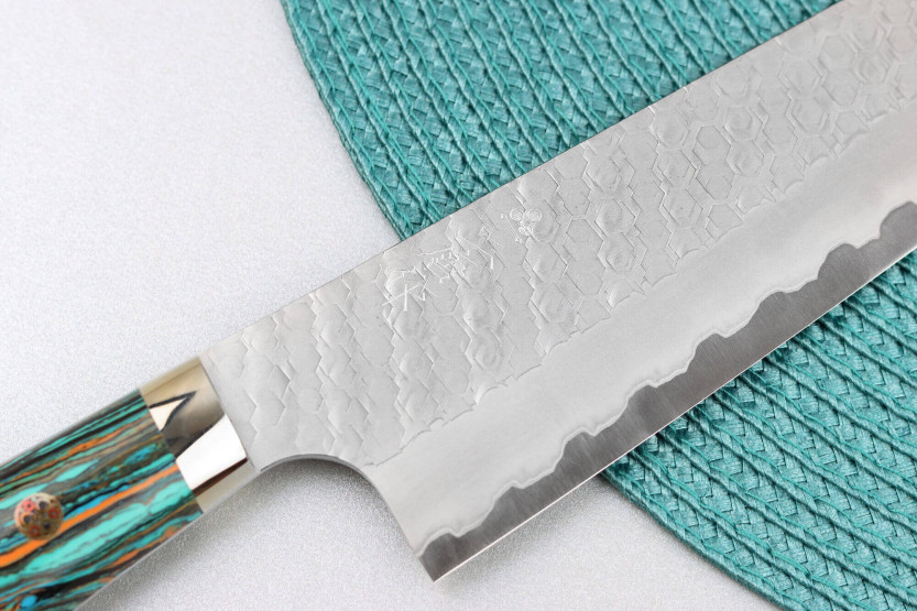 21 cm Nigara Hamono Migaki Tsuchime SG2 Turkis håndtag Kokkekniv , japansk håndlavet