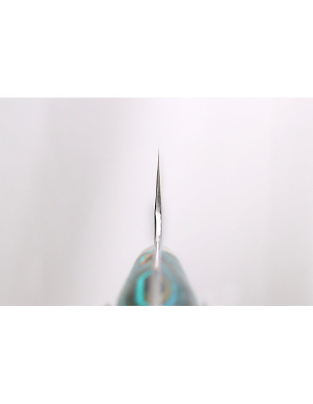 Coltello da cuoco 21 cm Nigara Hamono Migaki Tsuchime SG2 manico turchese, fatto a mano in Giappone