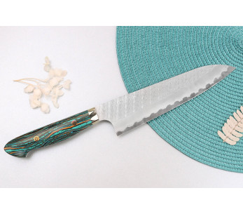 Coltello da cuoco 21 cm Nigara Hamono Migaki Tsuchime SG2 manico turchese, fatto a mano in Giappone 2