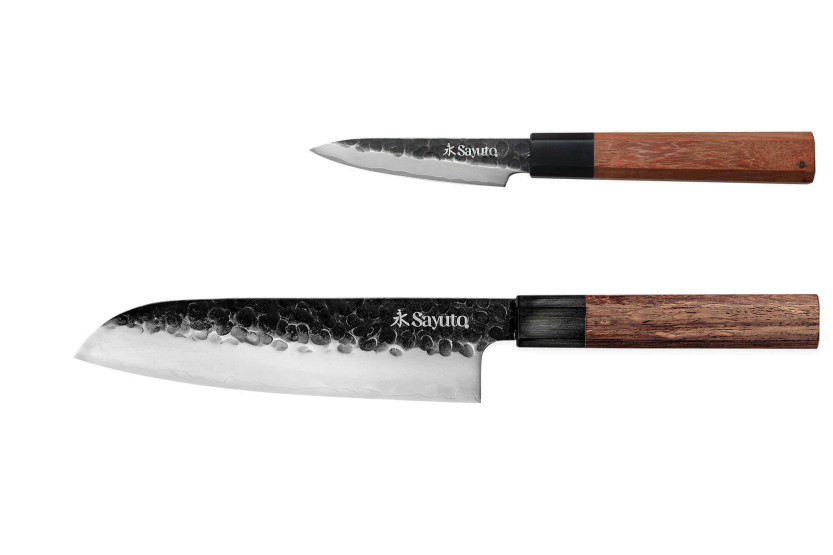 Knivsæt med 2 Sayuto Sequoia San Mai Santoku + Paringsknive knive