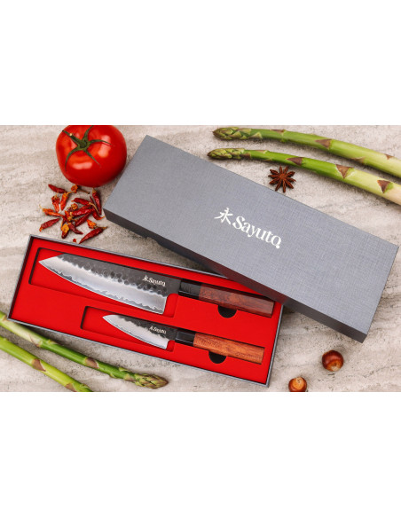 Messenset van 2 Sayuto Sequoia San Mai Chef + Paring messen