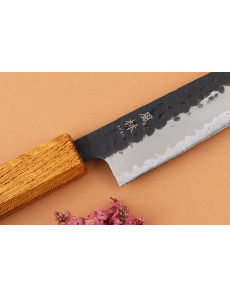 Håndlaget japansk universalkniv, 15 cm, Yuzo Black AS, brent eik