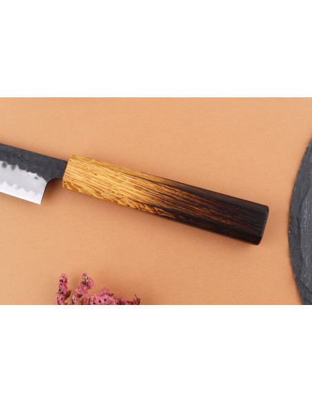 Yuzo Black AS Handcrafted Japanese Utility Knife, 15 cm, Burnt Oak