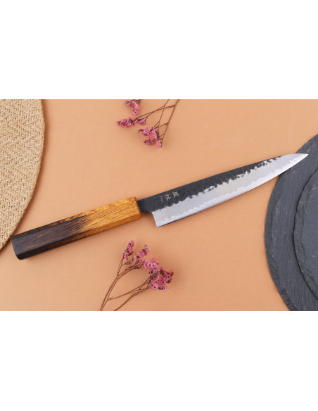 Cuchillo universal japonés artesanal Yuzo Black AS de 15 cm, de roble quemado