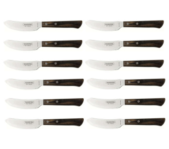 Set van 12 Tramontina -steak-/pizzamessen met bruin handvat