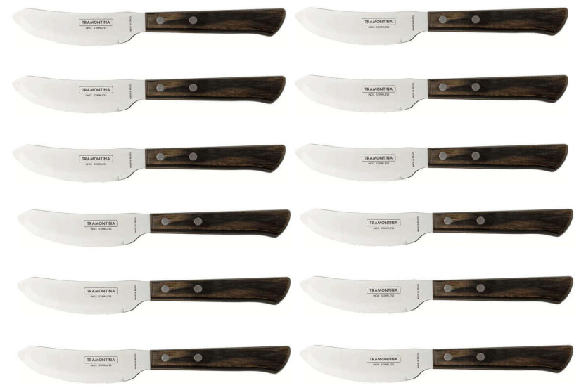 Conjunto de 12 facas para bife/pizza Tramontina com cabo castanho