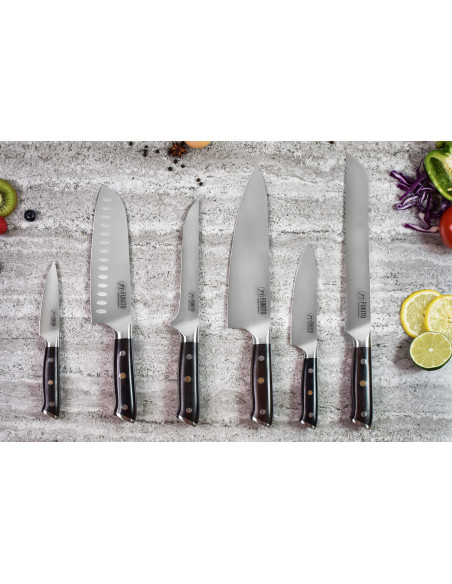 Conjunto de facas de cozinha e de faca de aparar Fukito Ebène X50
