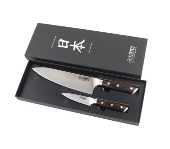 Knivsett med 2 Fukito Ebony X50 kokkekniver + paringskniver
