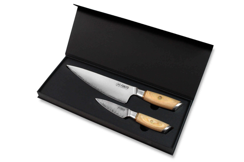 Knivset med 2 knivar Fukito Pakka San Mai: Kockkniv + Skalkniv