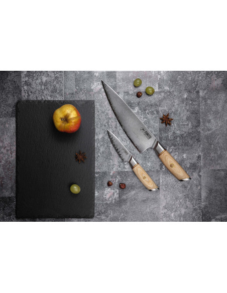 Knivset med 2 knivar Fukito Pakka San Mai: Kockkniv + Skalkniv