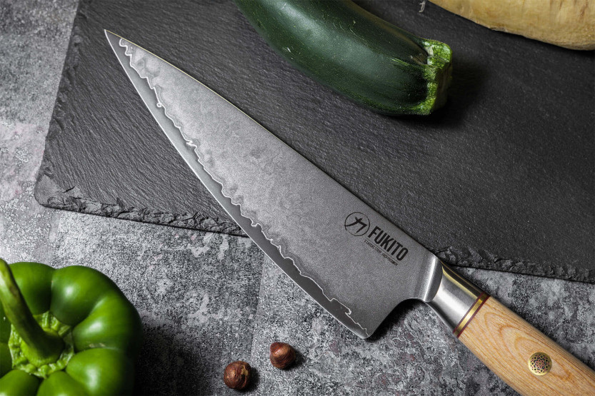Knivsett med 2 Fukito Pakka San Mai-kniver: kokkekniv + skrællekniv