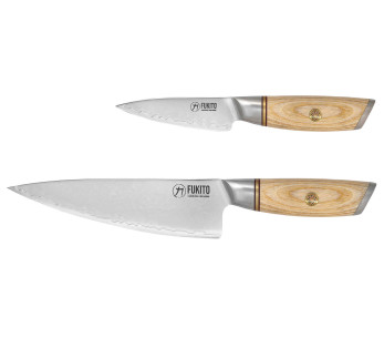 Conjunto de faca de cozinha e de faca de aparar Fukito Pakka San Mai 2