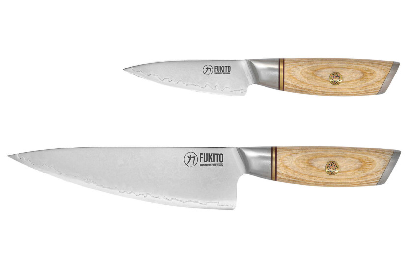 Knivset med 2 knivar Fukito Pakka San Mai: Kockkniv + Skalkniv