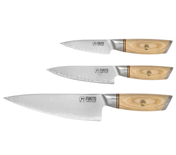 Knivset med 3 Fukito Pakka San Mai knivar 2