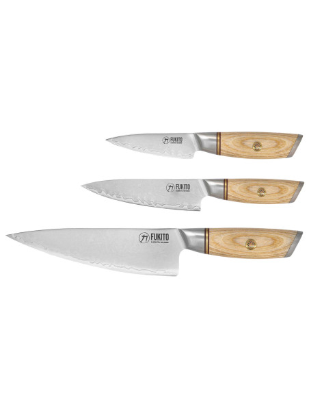 Coffret 3 couteaux Fukito Pakka San Mai Chef + Universel + Office