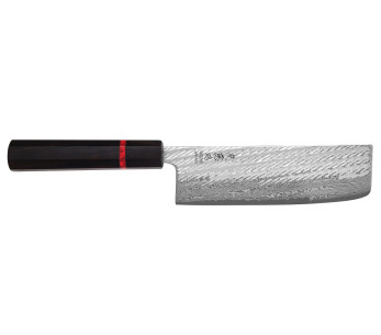 Cuchillo nakiri japonés artesanal Wusaki Nawame de 16,5 cm, acero AUS10 damasco