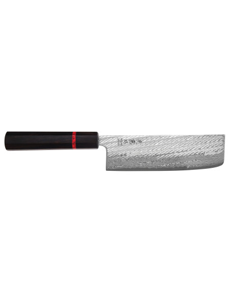 Coltello nakiri giapponese artigianale Wusaki Nawame da 16,5 cm in acciaio damascato AUS10