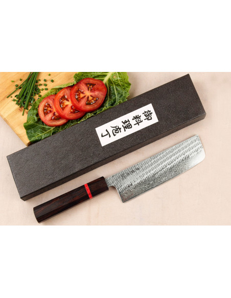 Handgjord japansk nakiri-kniv, 16,5 cm, Wusaki Nawame, AUS10-damaststål