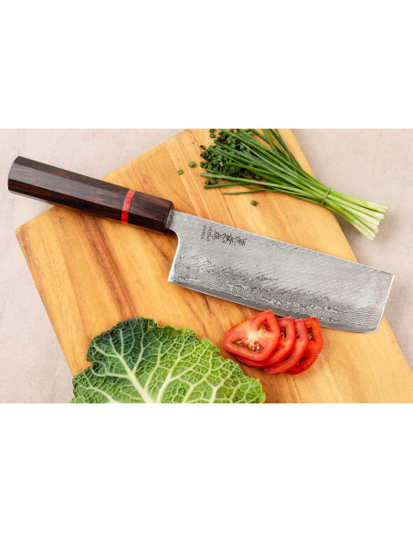 Handgjord japansk nakiri-kniv, 16,5 cm, Wusaki Nawame, AUS10-damaststål