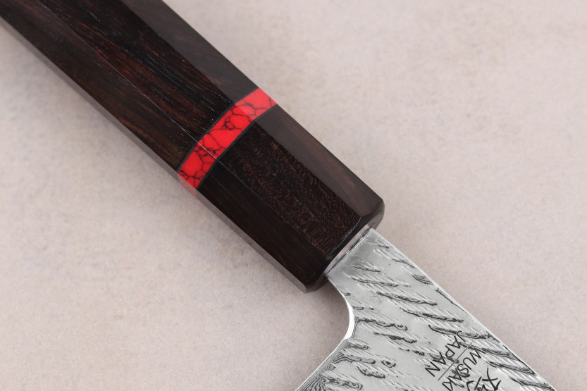 Faca nakiri japonesa artesanal Wusaki Nawame de 16,5 cm, em aço damasco AUS10
