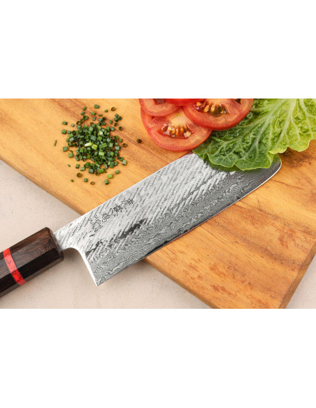 Håndlaget japansk nakiri-kniv, 16,5 cm, Wusaki Nawame, AUS10-damaskus