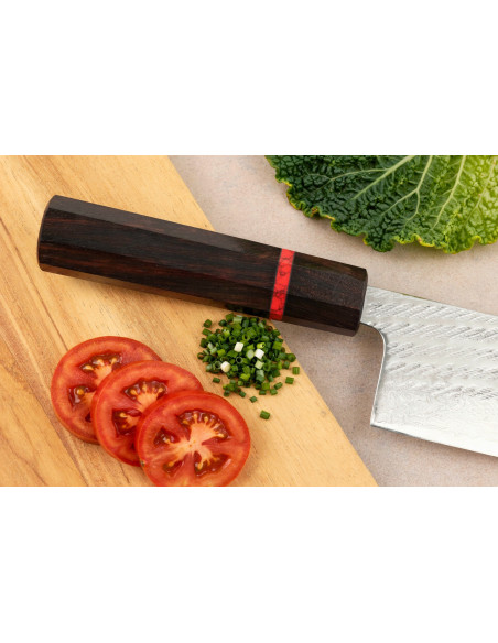 Handgefertigtes japanisches Nakiri-Messer, 16,5 cm, Wusaki Nawame, AUS10-Damast