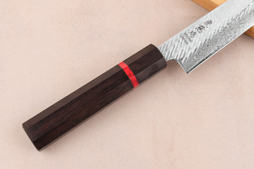 Wusaki Nawame AUS10 -damas-teräs, käsintehty japanilainen 24 cm:n sujihiki -veitsi