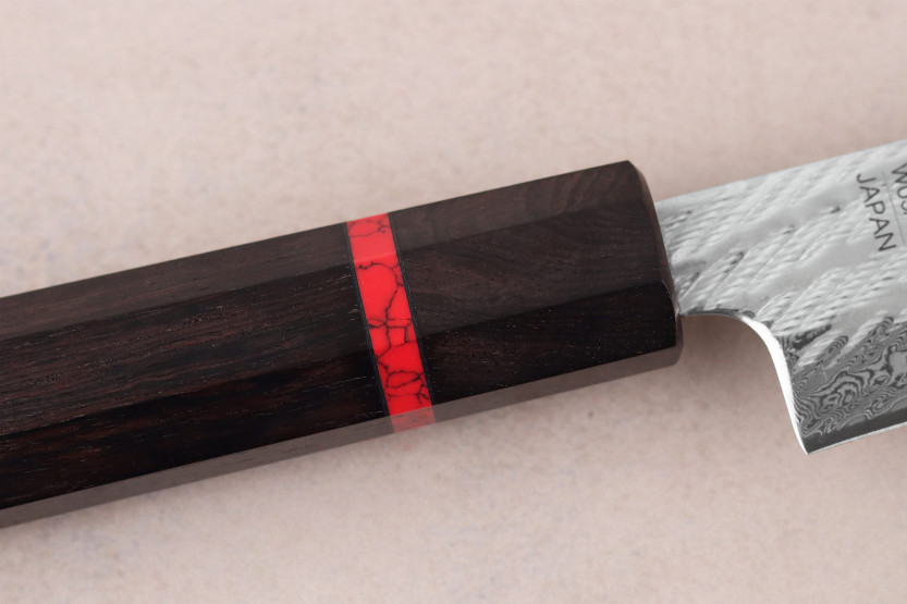 Handgjord japansk sujihiki -kniv, 24 cm, Wusaki Nawame, AUS10-damaststål