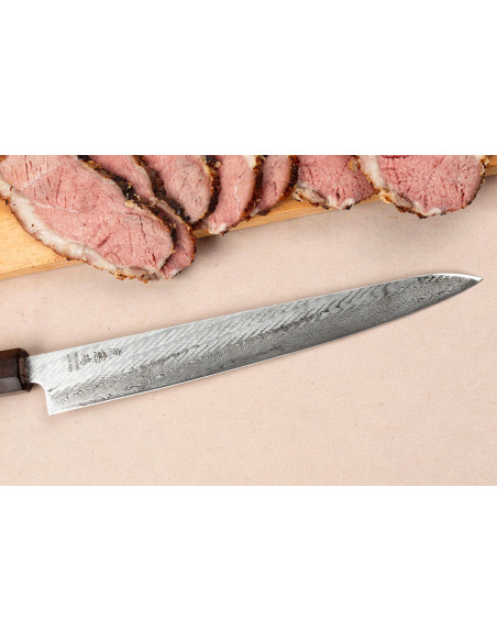 Handgefertigtes japanisches Sujihiki -Messer, 24 cm, Wusaki Nawame, AUS10-Damast
