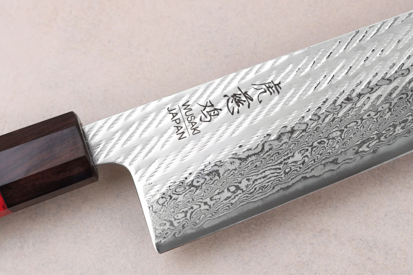 Handgjord japansk kockkniv, 24 cm, Wusaki Nawame AUS10 damask