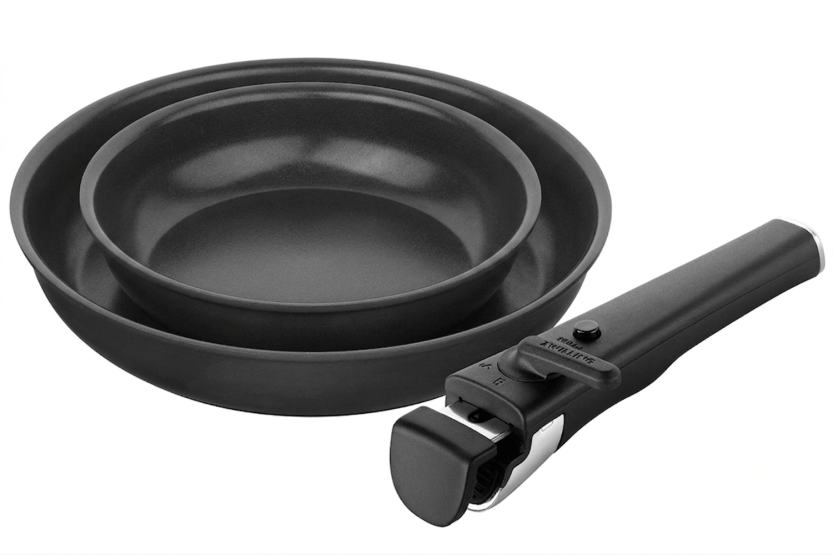 Set med 2 stekpannor från Zwilling Unlock Ceraforme® Titanium i aluminium, 20 och 28 cm + 1 avtagbart handtag