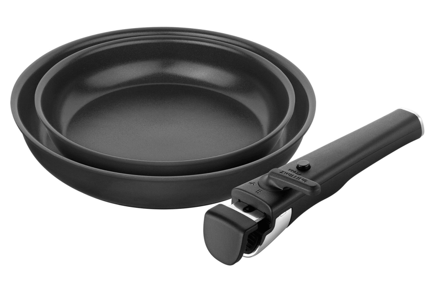 Set med 2 stekpannor från Zwilling Unlock Ceraforme® Titanium i aluminium, 24 och 28 cm + 1 avtagbart handtag