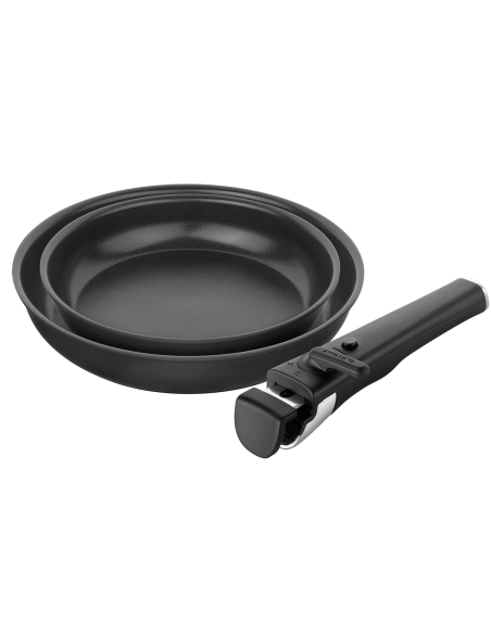 Set of 2 Zwilling Unlock Ceraforme® Titanium aluminum skillets (24 and 28 cm) + 1 removable handle