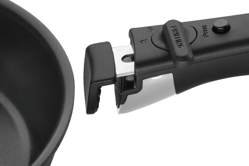 Set of 3 Zwilling Unlock aluminum skillets (20, 24, and 28 cm) + 1 removable handle