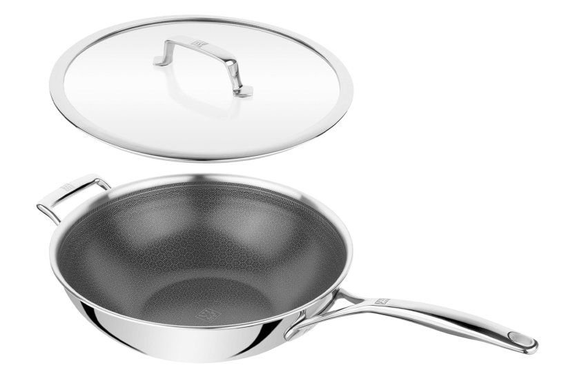 Wok Zwilling Peak Ceraforce® HyCoat em aço inoxidável e revestimento cerâmico com tampa de vidro, 30 cm