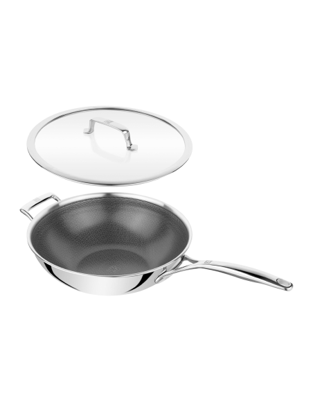 Zwilling Peak Ceraforce® HyCoat-wok i rustfrit stål med keramisk belægning og glaslåg, 30 cm