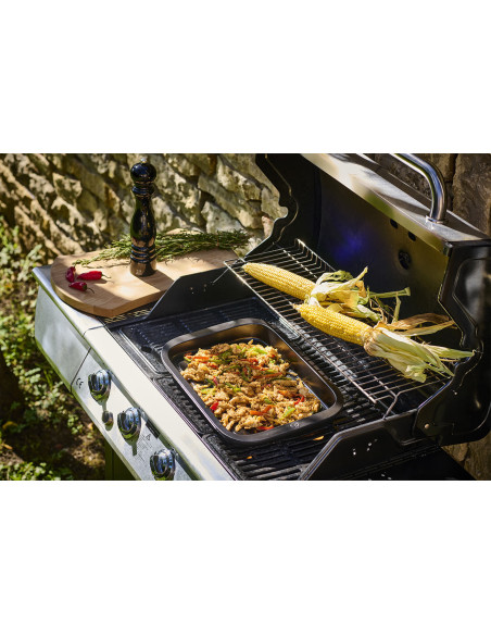 Plancha retangular preta Peugeot «Grill to table» em cerâmica - 43 cm