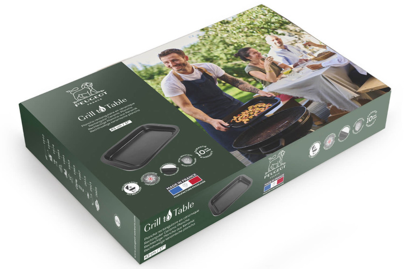 Zwarte rechthoekige plancha van Peugeot Grill to table, van keramiek - 43 cm
