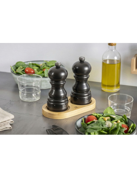 Tablett für zwei Peugeot Linéa-Mühlen aus naturbelassenem Bambus