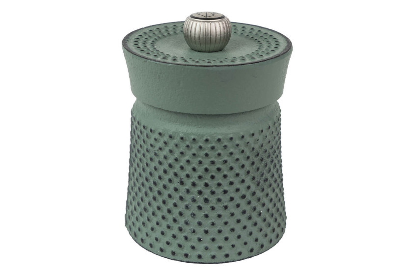 Moinho de pimenta manual Peugeot Bali, em ferro fundido verde celadão, 8 cm