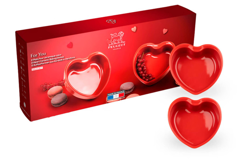 Set van 2 keramische ovenschalen Peugeot For You met rood hart, 13,5 cm