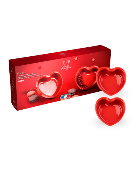 Juego de 2 fuentes de horno Peugeot For You con corazón rojo, de cerámica, de 13,5 cm