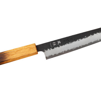 Handgjord japansk sujihiki -kniv, 24 cm, Yuzo Black AS, bränd ek 2